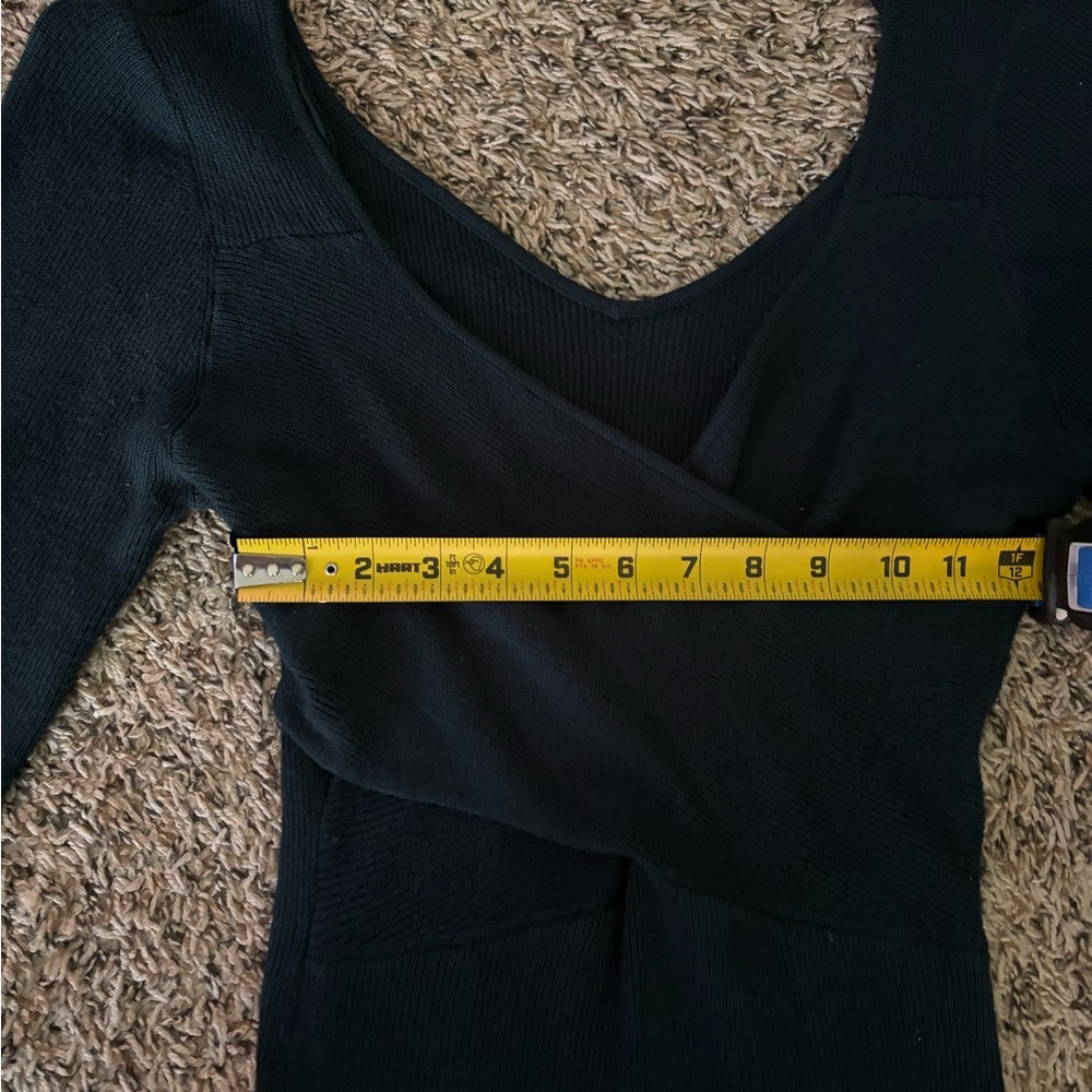 Elegant Black Ribbed Knit Midi Dress | Asymmetrical Neckline | Long Bodycon - Picture 8 of 11